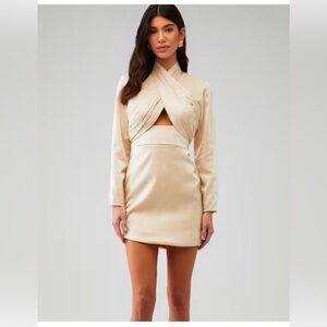 NWT SIZE SMALL Keepsake Cream Cowl Neck Ruched Sheath Dress